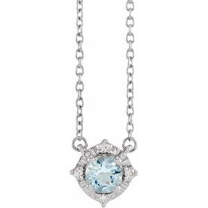 1/100 CTW Natural Aquamarine Round Necklace in 14K Gold & Sterling Silver