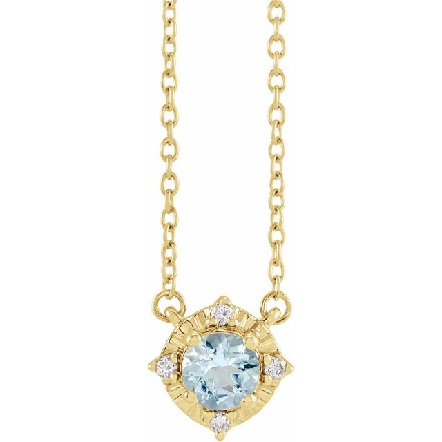 1/100 CTW Natural Aquamarine Round Necklace in 14K Gold & Sterling Silver