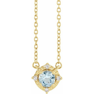 1/100 CTW Natural Aquamarine Round Necklace in 14K Gold & Sterling Silver