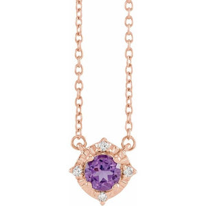 1/100 CTW Natural Aquamarine Round Necklace in 14K Gold & Sterling Silver