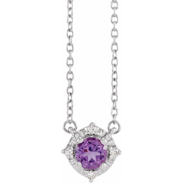 1/100 CTW Natural Aquamarine Round Necklace in 14K Gold & Sterling Silver