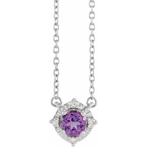 1/100 CTW Natural Aquamarine Round Necklace in 14K Gold & Sterling Silver