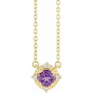 1/100 CTW Natural Aquamarine Round Necklace in 14K Gold & Sterling Silver