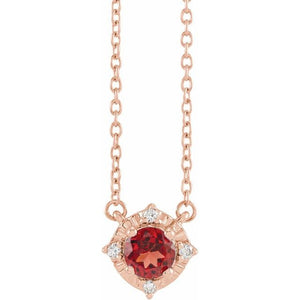 14K Gold Mozambique Garnet and Diamond Necklace