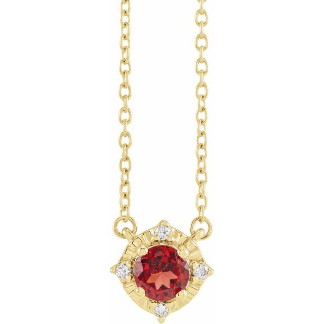 14K Gold Mozambique Garnet and Diamond Necklace