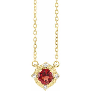 14K Gold Mozambique Garnet and Diamond Necklace