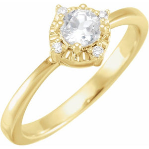 14K Gold Lab-Grown White Sapphire and Natural Diamond Ring - Options Available