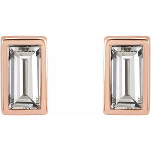14K White Gold .07 CTW Natural Diamond Baguette Earrings