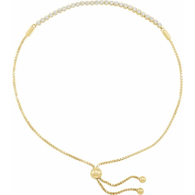 14K Gold Natural Diamond Adjustable Bolo Bracelet