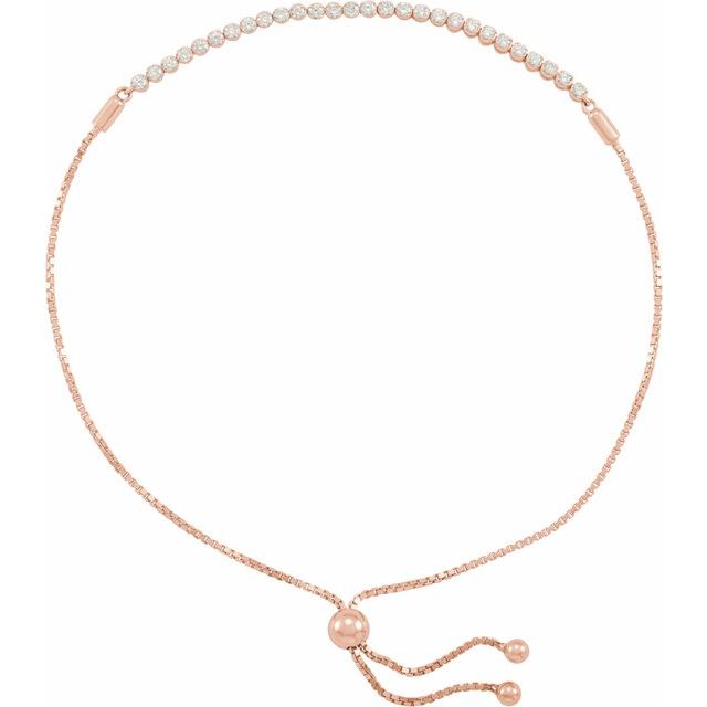 14K Gold Natural Diamond Adjustable Bolo Bracelet
