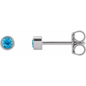 Natural Swiss Blue Topaz Micro Bezel-Set Earring