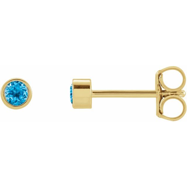 Natural Swiss Blue Topaz Micro Bezel-Set Earrings in 14K Gold & Platinum