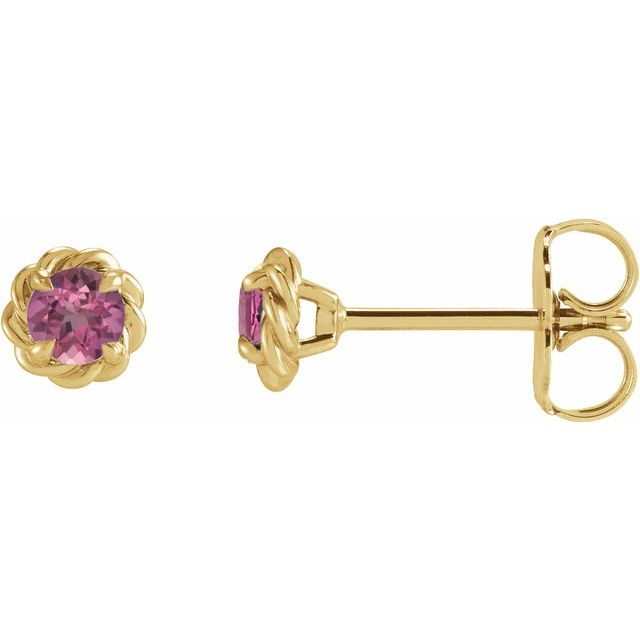 Natural Pink Tourmaline Claw-Prong Rope Earrings in 14K Gold, Silver & Platinum