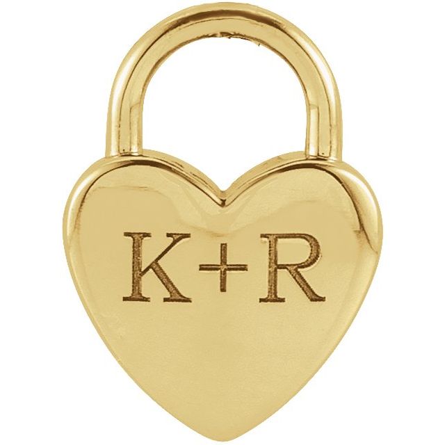 14K Gold Engravable Heart-Shaped Lock Pendant