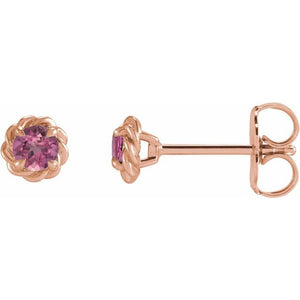 Natural Pink Tourmaline Claw-Prong Rope Earrings in 14K Gold, Silver & Platinum