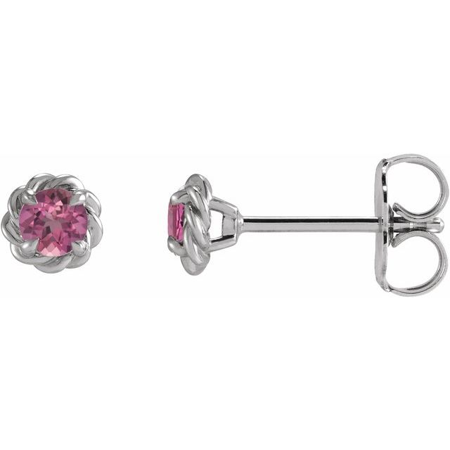 Natural Pink Tourmaline Claw-Prong Rope Earrings in 14K Gold, Silver & Platinum