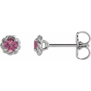 Natural Pink Tourmaline Claw-Prong Rope Earrings in 14K Gold, Silver & Platinum