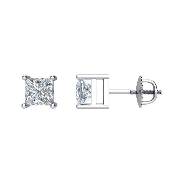 14K Gold Square Natural Diamond Stud Earrings