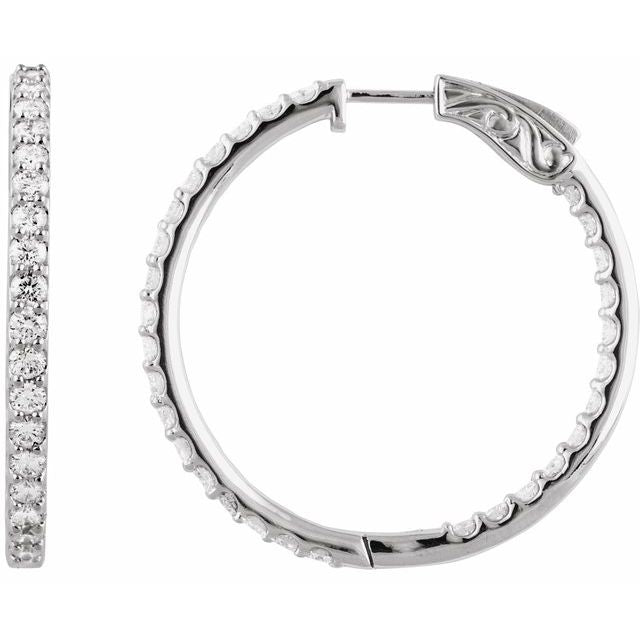 14K White Gold 6 1/4 CTW Diamond Inside-Outside Hinged Hoop Earrings