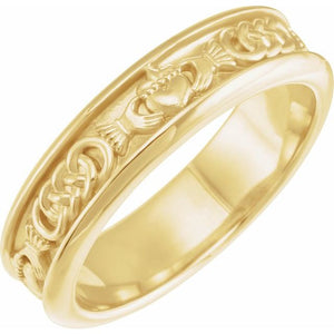 Claddagh Comfort-Fit Band With Bead Blast Finish | 14K Gold, 18K Gold, Silver & Platinum | 5.5 Mm | Polished