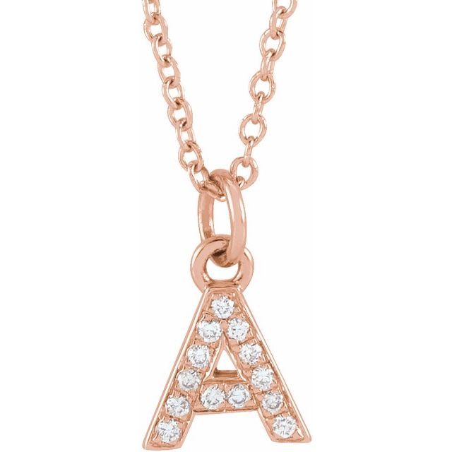 14K Gold Natural Diamond Petite Initial Necklace