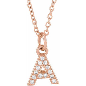 14K Gold Natural Diamond Petite Initial Necklace