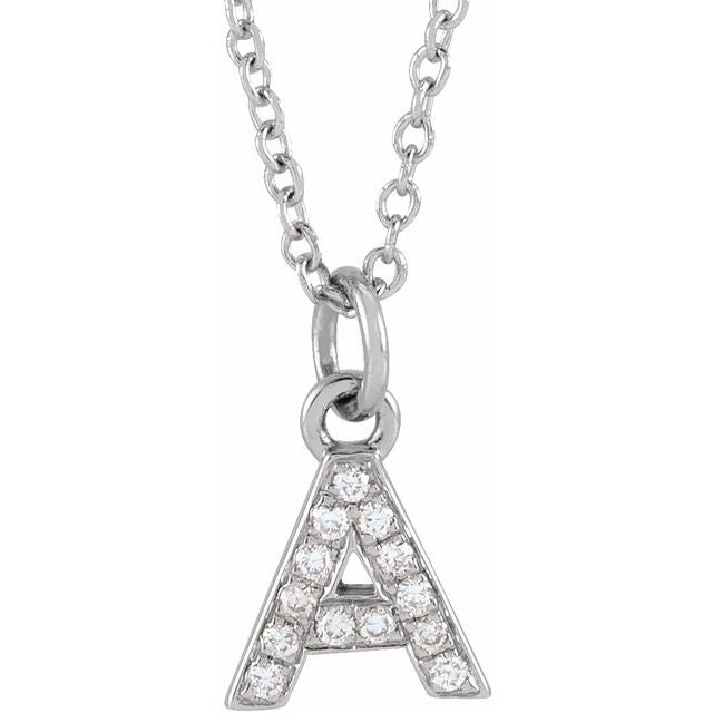 14K Gold Natural Diamond Petite Initial Necklace