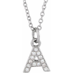 14K Gold Natural Diamond Petite Initial Necklace