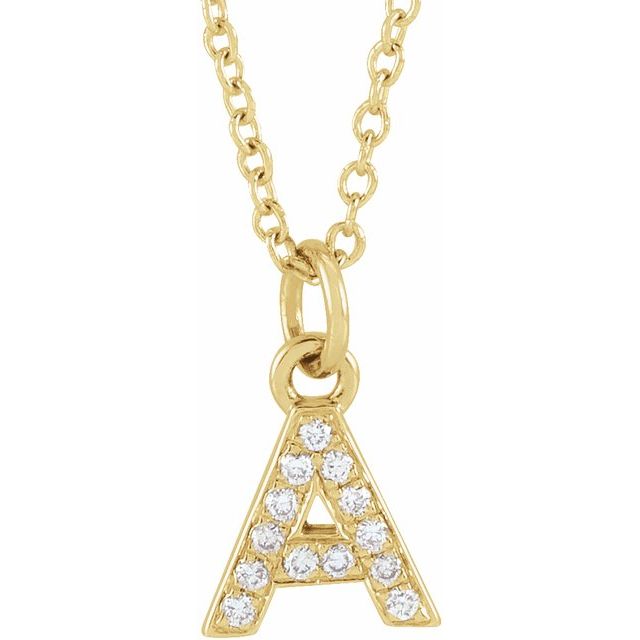 14K Gold Natural Diamond Petite Initial Necklace