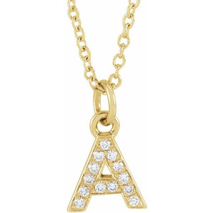 14K Gold Natural Diamond Petite Initial Necklace