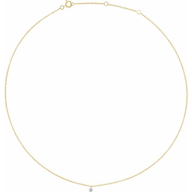 14K Gold Natural Diamond Solitaire Adjustable Necklace