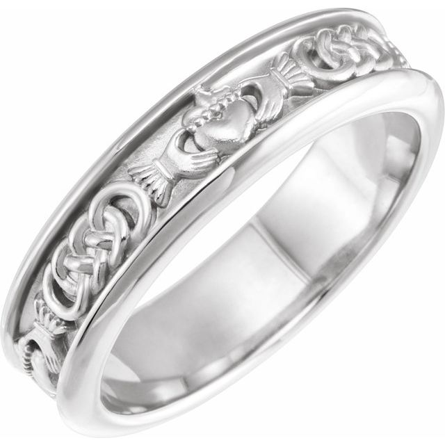 Claddagh Comfort-Fit Band With Bead Blast Finish | 14K Gold, 18K Gold, Silver & Platinum | 5.5 Mm | Polished