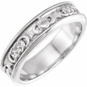 Claddagh Comfort-Fit Band With Bead Blast Finish | 14K Gold, 18K Gold, Silver & Platinum | 5.5 Mm | Polished