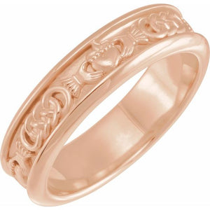 Claddagh Comfort-Fit Band With Bead Blast Finish | 14K Gold, 18K Gold, Silver & Platinum | 5.5 Mm | Polished
