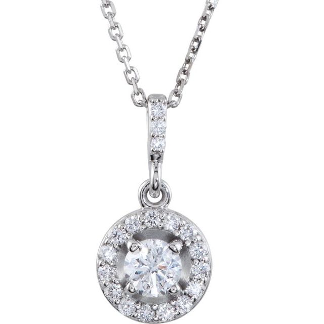 14K White 1/2 CTW Natural Diamond Halo-Style 18" Necklace