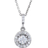 14K White Gold 1/2 CTW Diamond Halo Necklace - 18 Inch Elegance