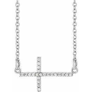 Platinum Diamond Sideways Cross Necklace - Options Available
