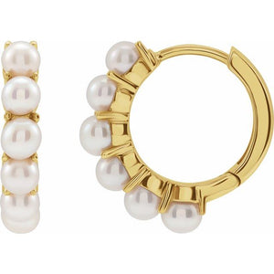 Cultured White Freshwater Pearl Hoop Earrings Crafted in 14K Gold