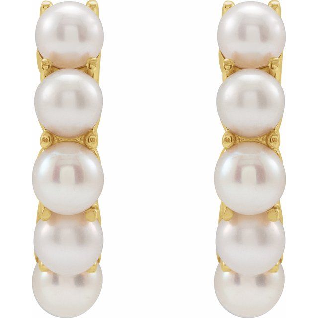 14K Gold Cultured White Freshwater Pearl 15.5 mm Huggie Hoop Earrings