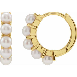 Cultured White Freshwater Pearl Hoop Earrings Crafted in 14K Gold