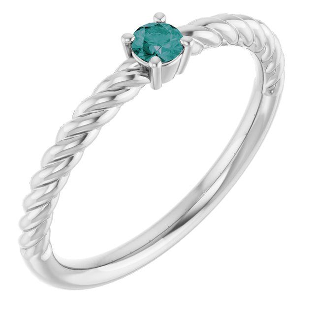 Natural Alexandrite Solitaire Rope Ring with Multiple Gemstone Options in 14K Gold, Silver & Platinum