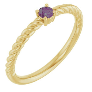 14K Gold Natural Alexandrite Solitaire Rope Ring