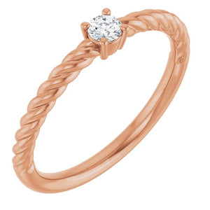 14K Gold, Sterling Silver & Platinum Natural Diamond Solitaire Rope Ring - Options Available