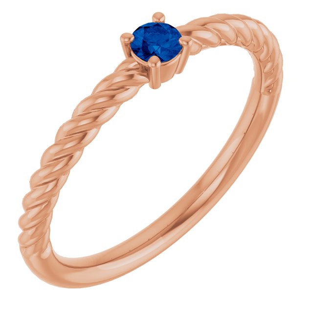 Lab-Grown Blue Sapphire Solitaire Rope Ring