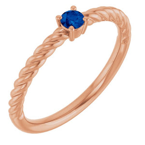 Lab-Grown Blue Sapphire Solitaire Rope Ring