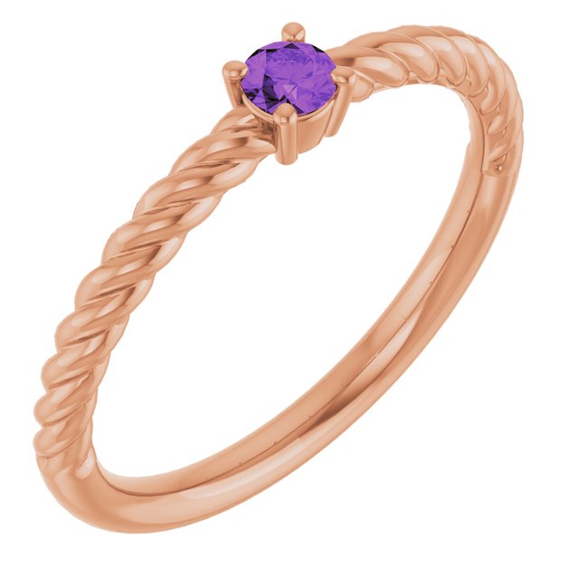 14K Gold Natural Alexandrite Solitaire Rope Ring