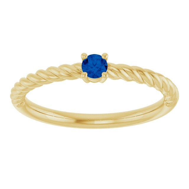 Lab-Grown Blue Sapphire Solitaire Rope Ring