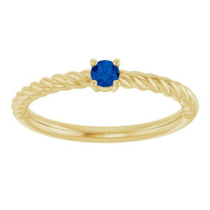 Lab-Grown Blue Sapphire Solitaire Rope Ring
