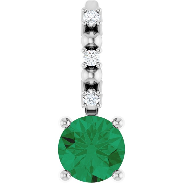 0.01 CTW Lab-Grown Emerald and Natural Diamond Pendant in 14K Gold, Silver & Platinum