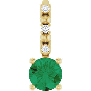 0.01 CTW Lab-Grown Emerald and Natural Diamond Pendant in 14K Gold, Silver & Platinum